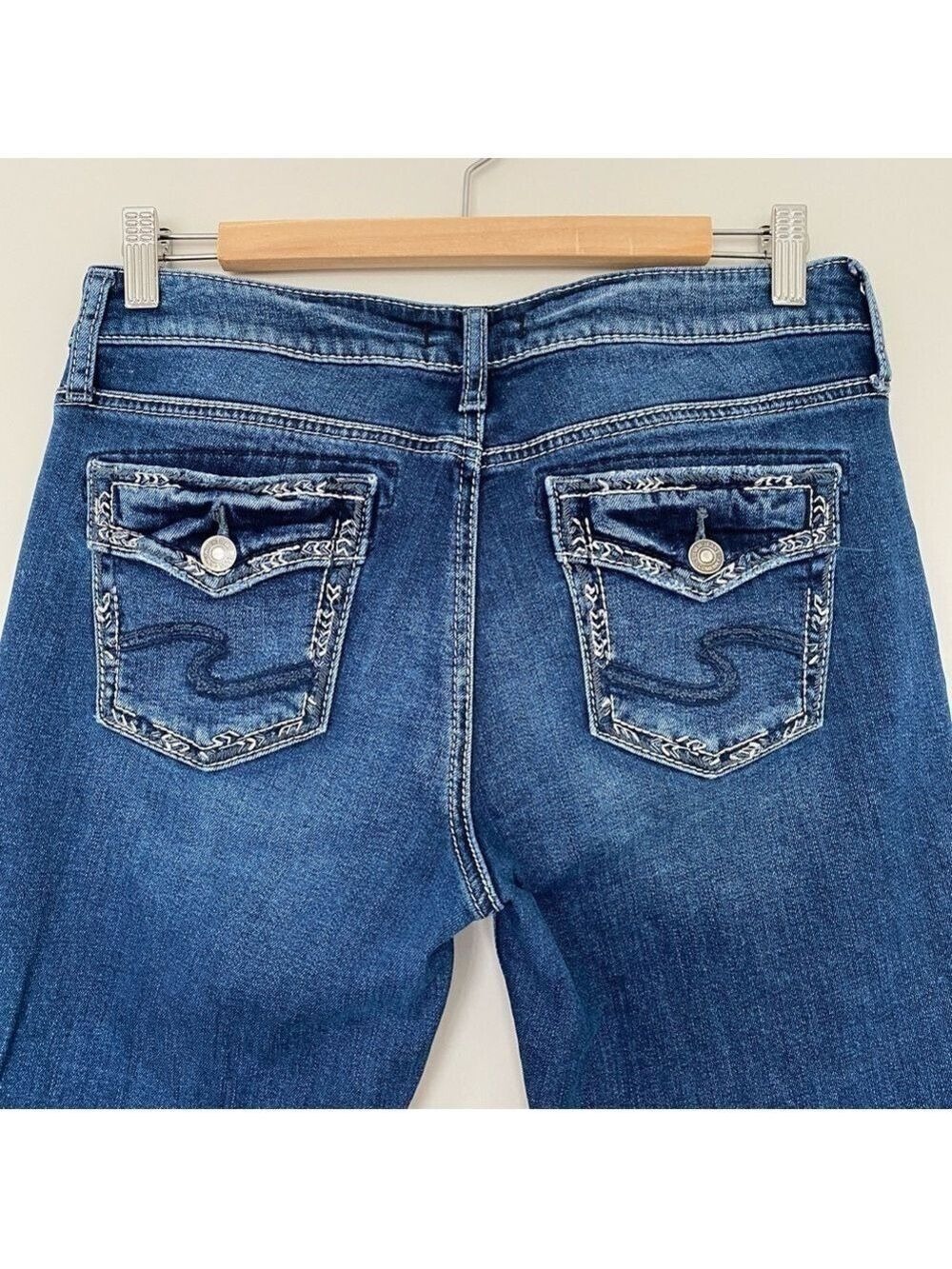 Silver Suki Slim Bootcut Jeans Faux Flap Pockets Sz 29x31